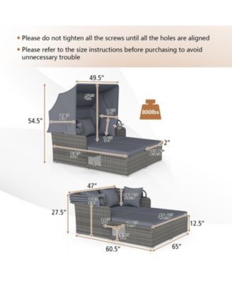 Patio Rattan Daybed Lounge Retractable Top Canopy Side Tables Cushions
