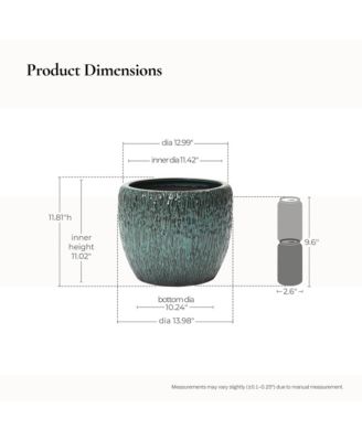 11.8-Inch Tall Round Ceramic Planter, Bark Texture with Glossy Glaze