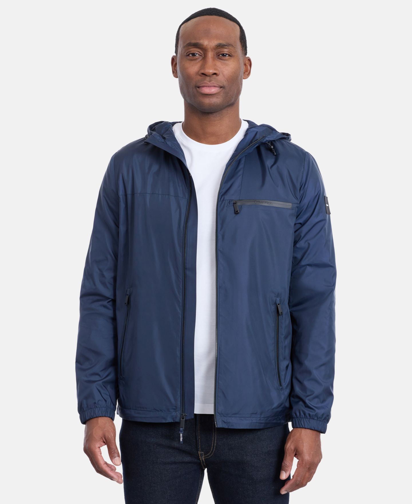 Мужская куртка Calvin Klein Logo Hooded, цвет: Тёмный сапфировый — фото 1