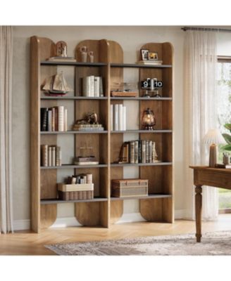 5-Tier Farmhouse Bookshelf, 70.87-Inch Tall Double Wide Bookcase