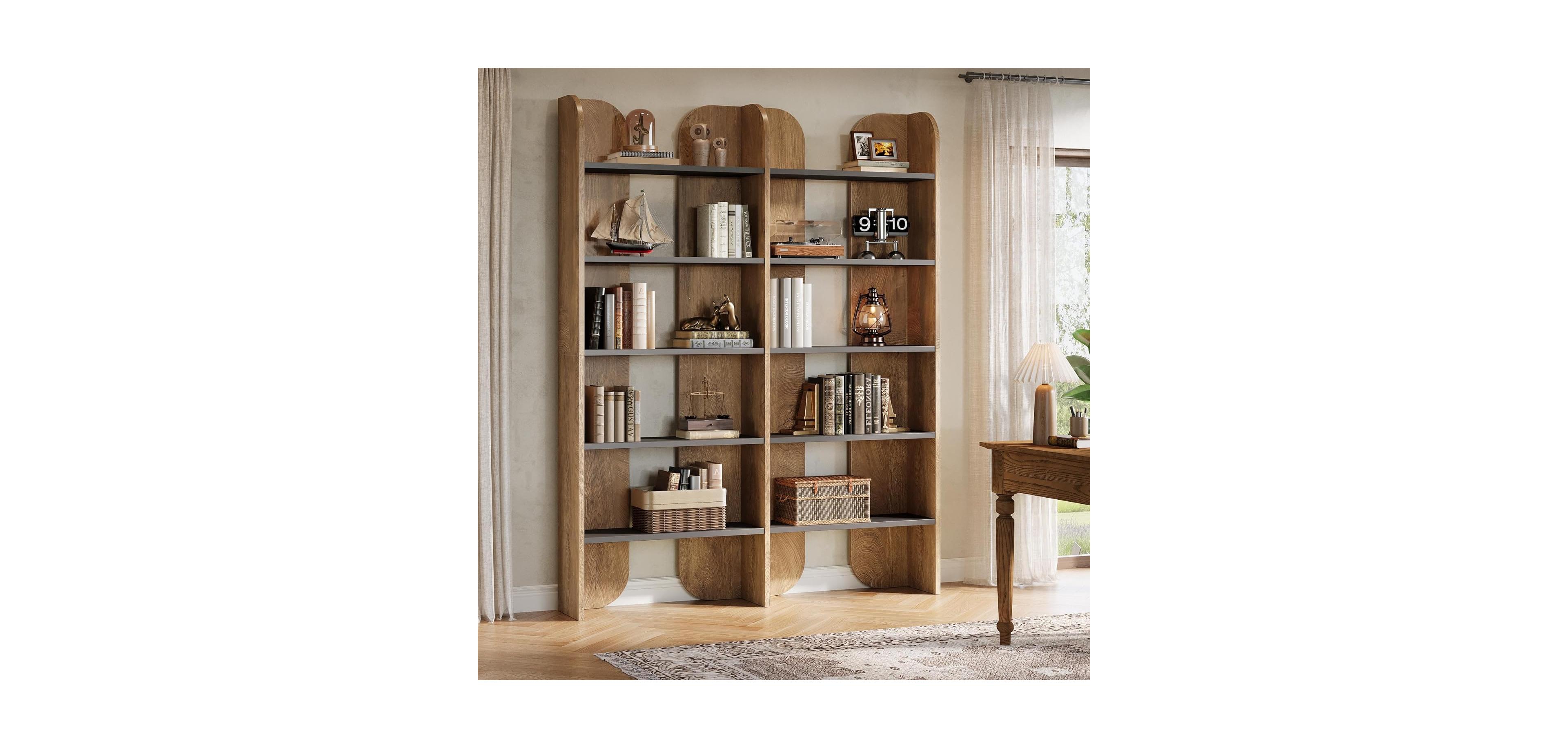Tribesigns 5-Tier Farmhouse Bookshelf, 70.87-Inch Tall Double Wide Bookcase