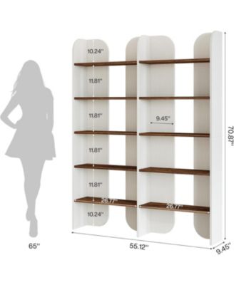 5-Tier Farmhouse Bookshelf, 70.87-Inch Tall Double Wide Bookcase