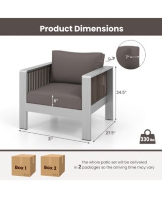 2 Piece Aluminum Patio Furniture Set Outdoor Sectional Sofa Set w/ Thick Cushions