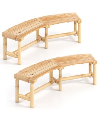 2PCS Patio Curved Bench for 2-3 People Outdoor Loveseat for Backyard Garden