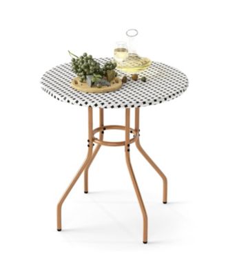 27.5'' Outdoor Bistro Table PE Rattan Round Patio Side Table w/ Heavy Duty Metal Frame