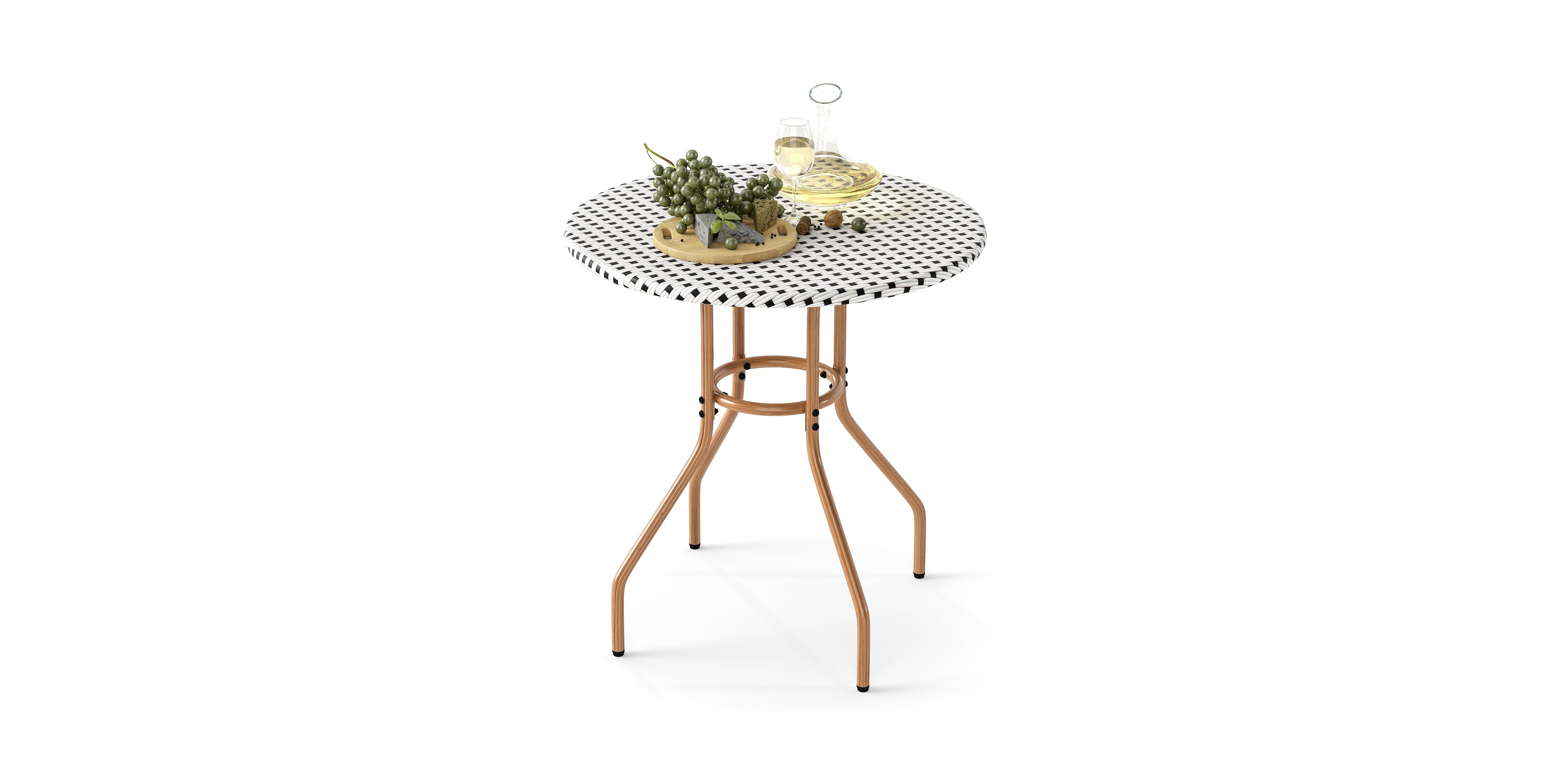 Gymax 27.5'' Outdoor Bistro Table Pe Rattan Round Patio Side Table w/ Heavy Duty Metal Frame