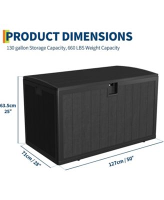 130-Gallon Resin Deck Box, Lockable All-Weather Outdoor Storage for Patio, Garden & Pool Accessories, Faux Wood