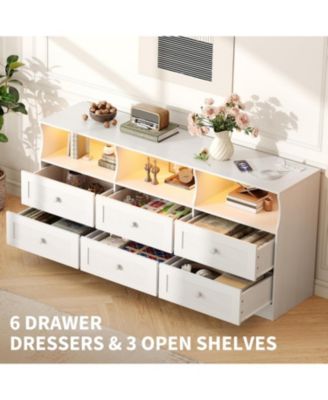 6 Drawer Dresser with RGB Lights & Power Outlet, TV Stand Storage Cabinet for Living Room, Bedroom, Entryway