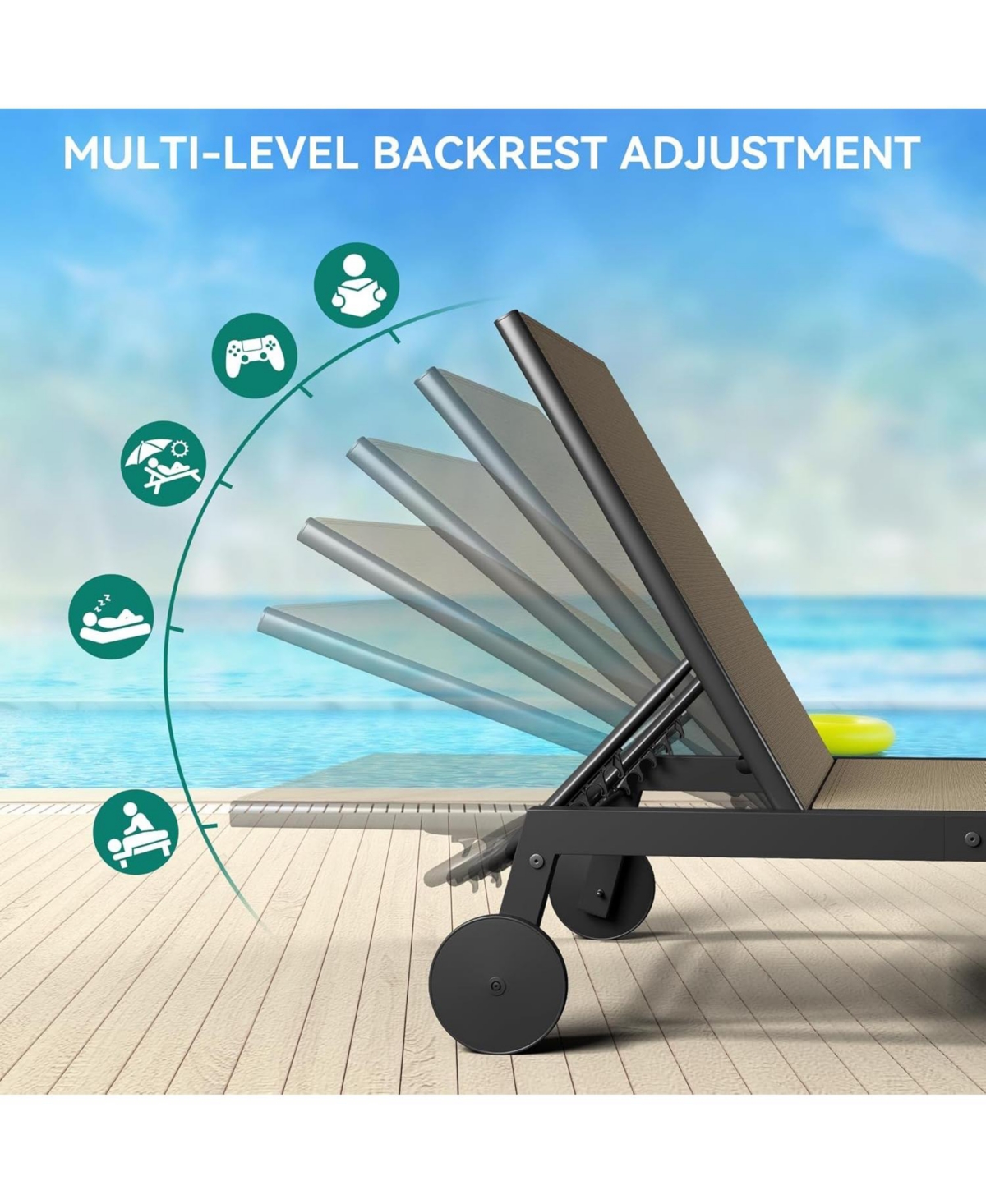 gaomon 2 Patio Outdoor Textile Chaise Lounge Chairs with Side Table, Patio Chaise Lounge Set