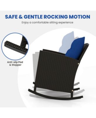 Set of 3 Wicker Rocking Set Tempered Glass Table Patio Outdoor