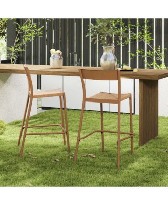 2PCS Patio Barstools Outdoor Bar Height Chairs w/ Rattan Seat & Metal Backrest