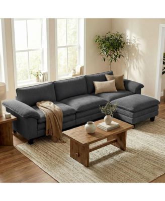 Sectional Sofa, L Shaped Couch with Deep Seat, Ottoman