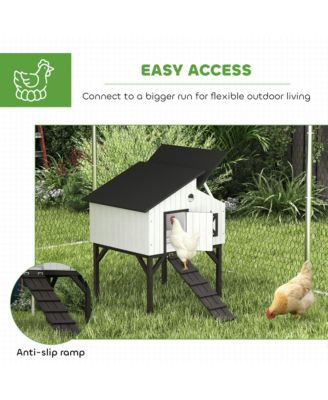 Chicken Coop Hen House with Nesting Box, Elevated Rabbit Hutch with Ramp