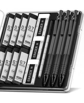 0.7mm Metal Mechanical Pencil Set - 3PCS Artist Pencil with 8 Tubes HB Lead Refills and 3 Erasers for Writing, Drawing