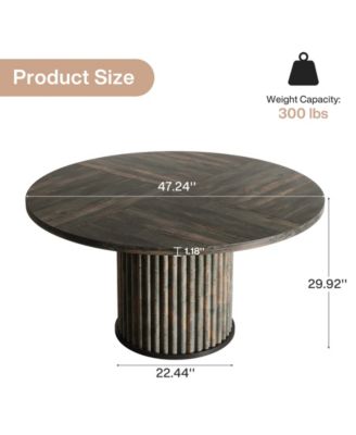 47.24-Inch Round Dining Table for 4-6 People, Modern Fluted MDF + Metal Base Kitchen Table