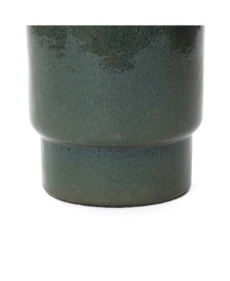 12" Dia Deep Green Round Ceramic Planter Pot, Modern Indoor Outdoor Pot for Plants with Drainage