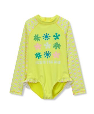 Girls Chlorine Resistant Long Sleeve Ruffle One Piece Swimsuit