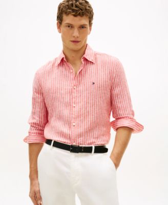 Men's 100% Linen Bengal Stripe Shirt