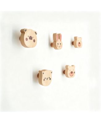 4-Piece Cartoon Animal Wooden Coat Hooks for Home Decoration