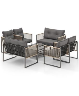 Set Of 8 Patio Furniture Set PE Rattan Conversation Sofa Set w/ Thick Cushions