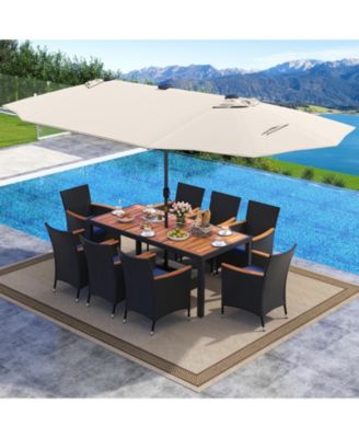11 PCS Patio Dining Set w/ 15ft Double-Sided Patio Umbrella (Base Included)