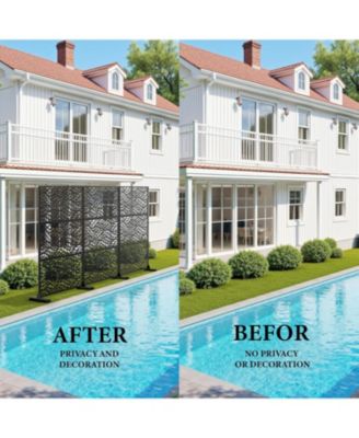 Outdoor Privacy Screen, Metal Freestanding Patio Divider for Garden, Deck & Balcony