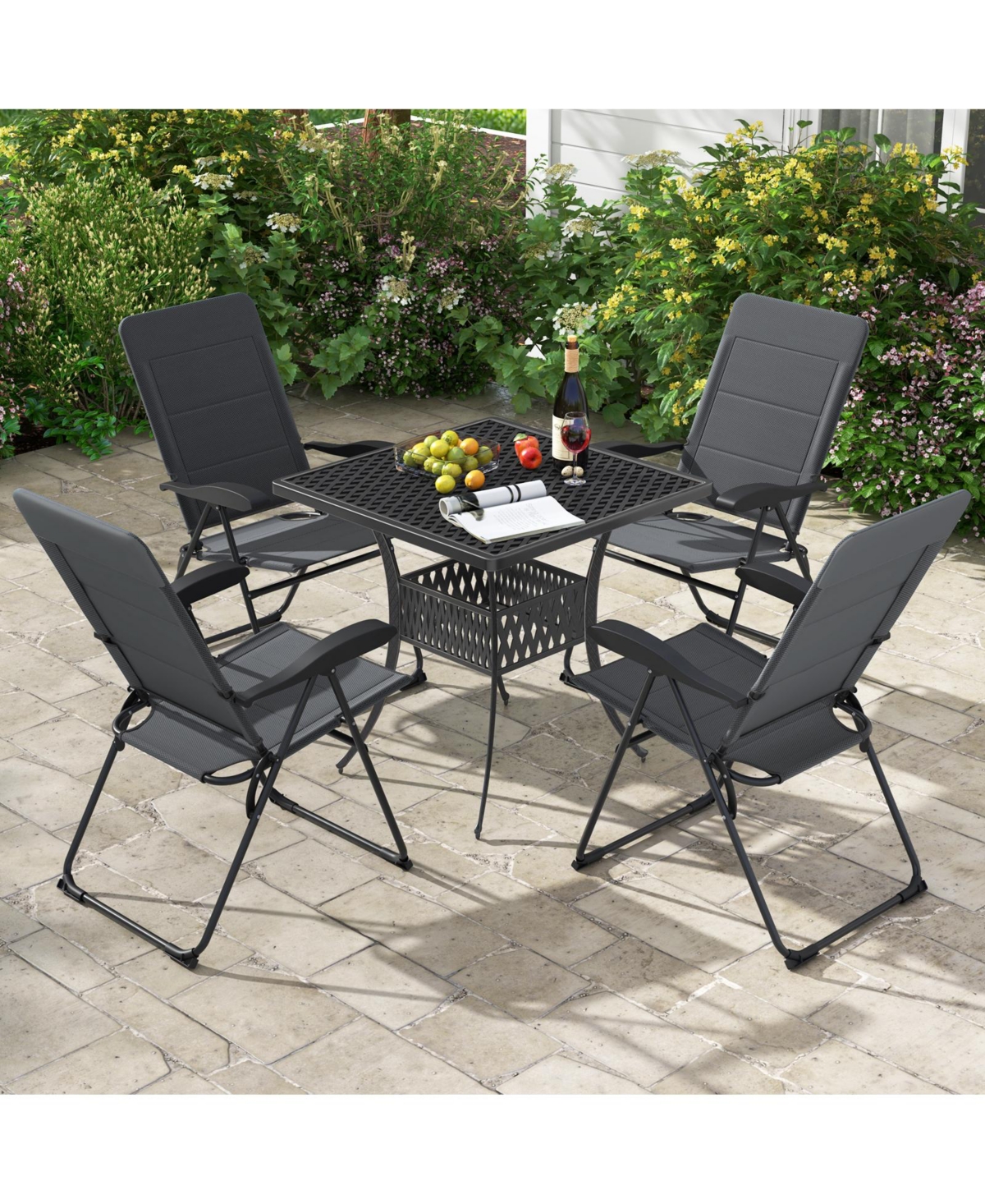Gymax 4PCS Patio Folding Chairs Back Adjustable Reclining Padded Garden Furniture