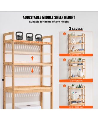 Bathroom Storage Shelf - 3-Tier Bamboo Bathroom Organizers, Over The Toilet Storage Cabinet with Adjustable Shelf for Small Spaces