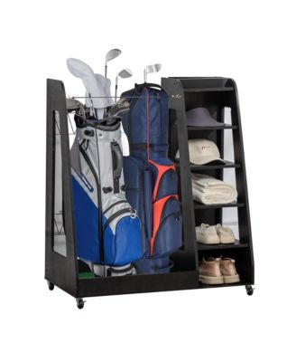 Golf Bag Storage Rack - Wooden Golf Clubs Organizer Fit 2 Golf Bags and Other Golfing Equipment Accessories for Garage, Club, Basement