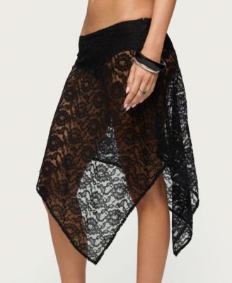 Women's Sheer Lace Handkerchief Midi Skort