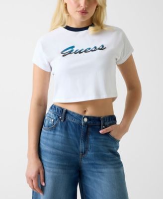 Women's Script Logo Crew Neck Crop T-Shirt