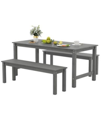 3PCS Dining Table Set w/ 2 BenchesPatio HDPE Weather Resistant Furniture Set