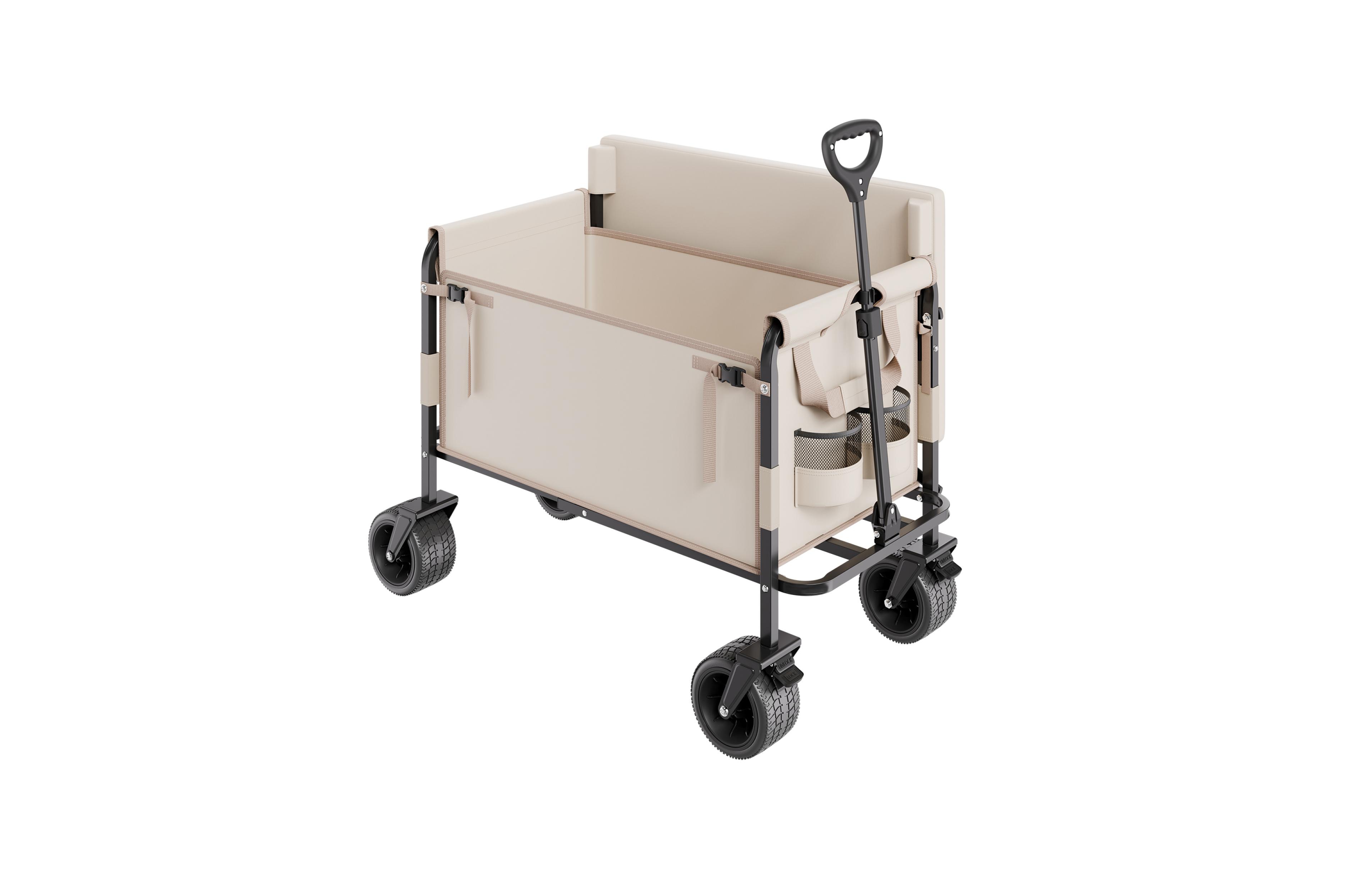 Rainsken Foldable Wagon Cart, Converts to Bench, 550lb Load & 220L Heavy Duty Beach Wagon with Wheels for Groceries, Camping and Shopping