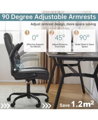 Ergonomic Leather Office Chair with Flip-Up Armrests, Lumbar Support, Swivel & Rocking – Home Office Desk Chair