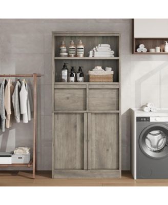 Tall Freestanding Bathroom Cabinet, 51" H, Doors & 2 Drawers, Organizer for Bathroom, Living Room, Kitchen & Pantry, Grey
