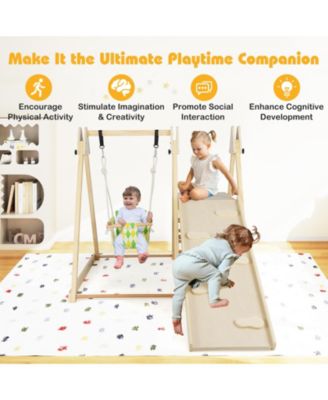 4-in-1 Indoor Jungle Gym with Baby Swing and Climbing Ramp for Toddlers