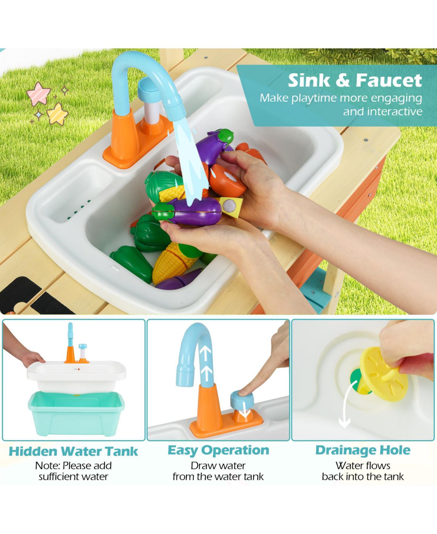 Детский игровой набор Mecale Chef Wooden Mud Kitchen Play Set, Ages 3+, цвет: Синий — фото 4