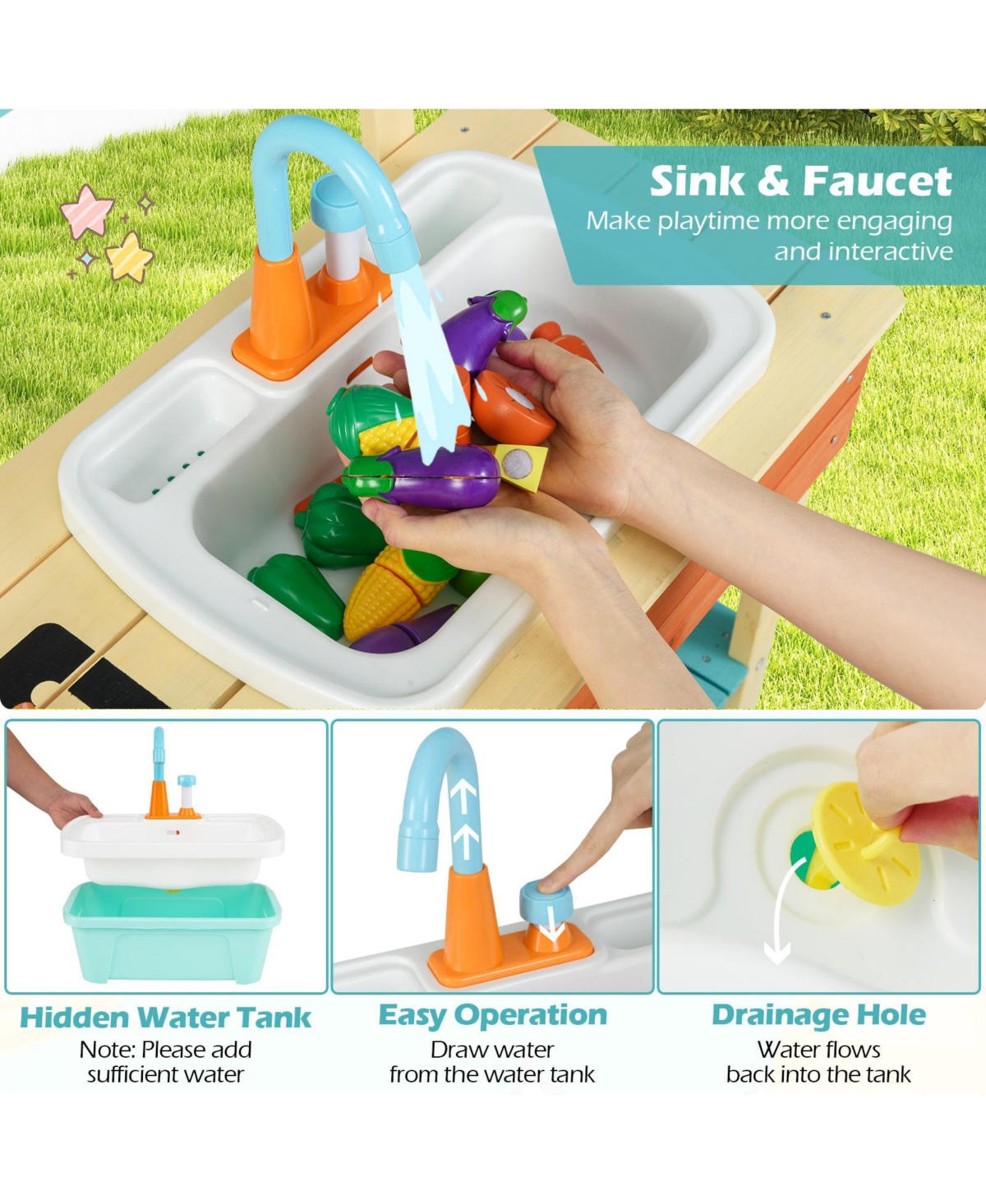 Mecale Kids Play Kitchen Set, Wooden Chef Pretend Mud Kitchen for Imaginative Role Play