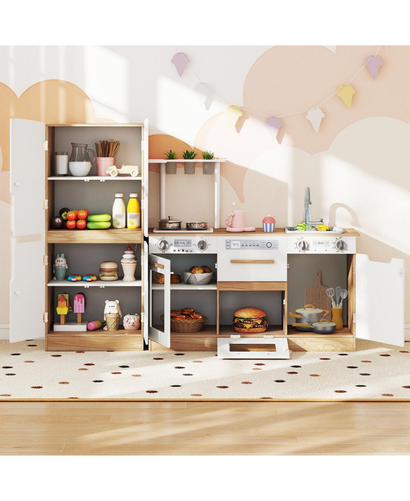 Детский игровой набор Mecale Interactive 2-Piece Wooden Kids' Kitchen Playset, Ages 3+, цвет: Белый — фото 5