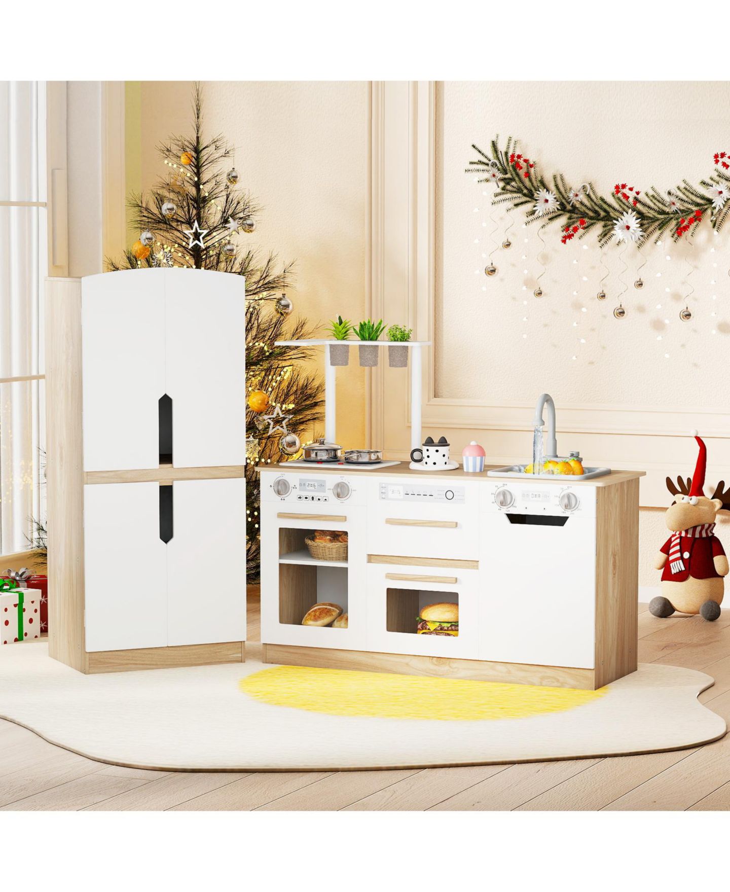 Детский игровой набор Mecale Interactive 2-Piece Wooden Kids' Kitchen Playset, Ages 3+, цвет: Белый — фото 11