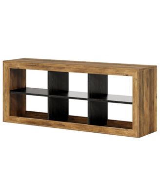 63" TV Stand for Up to 70 Inch TVs, Farmhouse Entertainment Center with 6 Open Storage Cubes, Wooden Media Console TV
