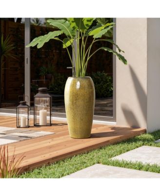 23-Inch Tall Ceramic Planter, Decorative Round Pot for Plants & Flowers