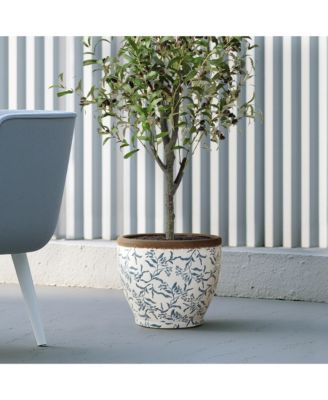  Floral Ceramic Planter, 15.16" Round, Indoor & Outdoor Garden Pot