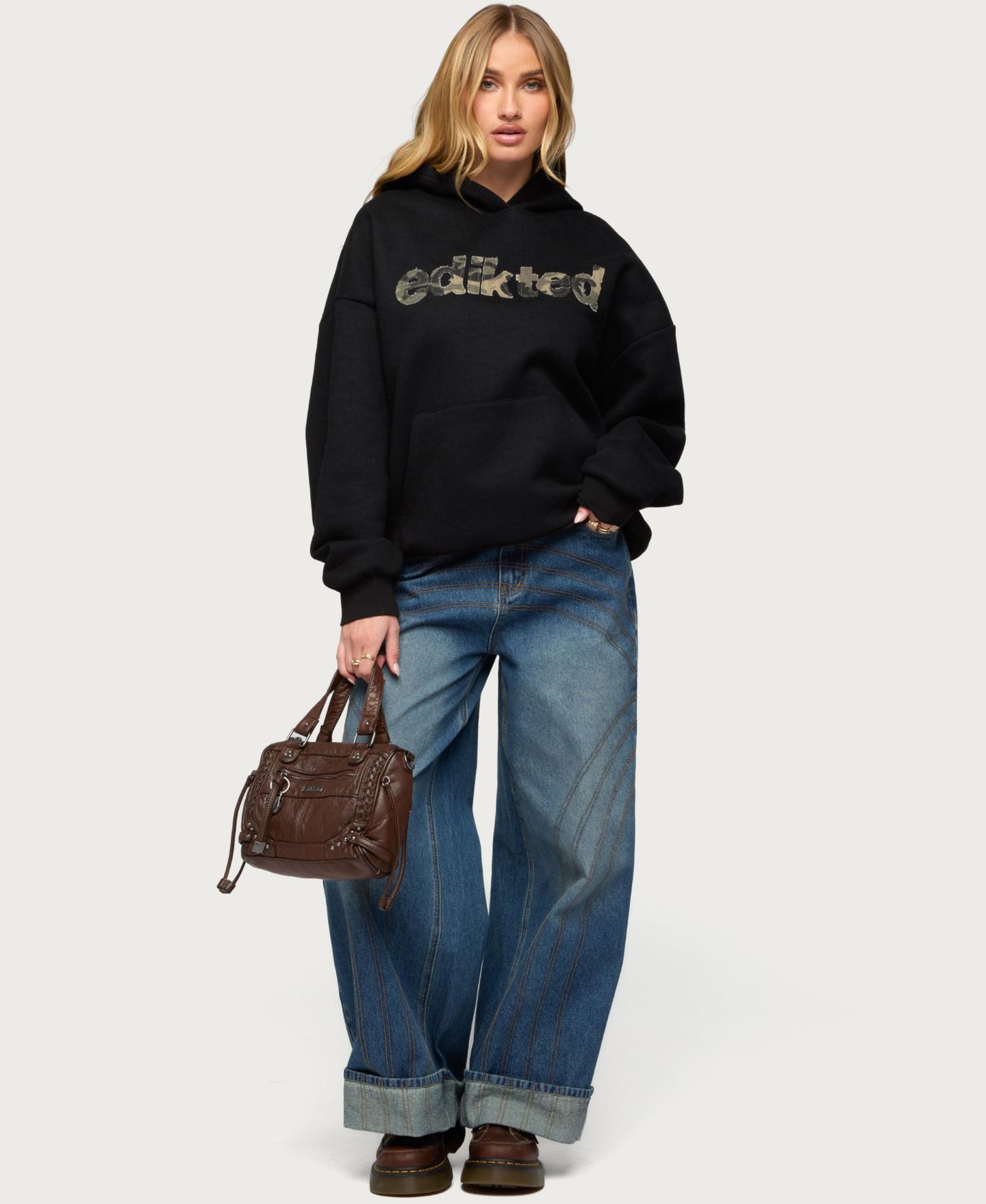 Женское худи Edikted Camo Cutie Oversized, цвет: Чёрный — фото 5