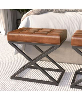 Global Archive Distressed Genuine Leather Ottoman Stool