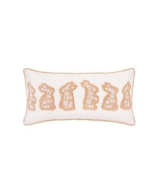 Easter Bunnies in a Row Burlap Embroidered Piped Throw Pillow, 12" x 20"