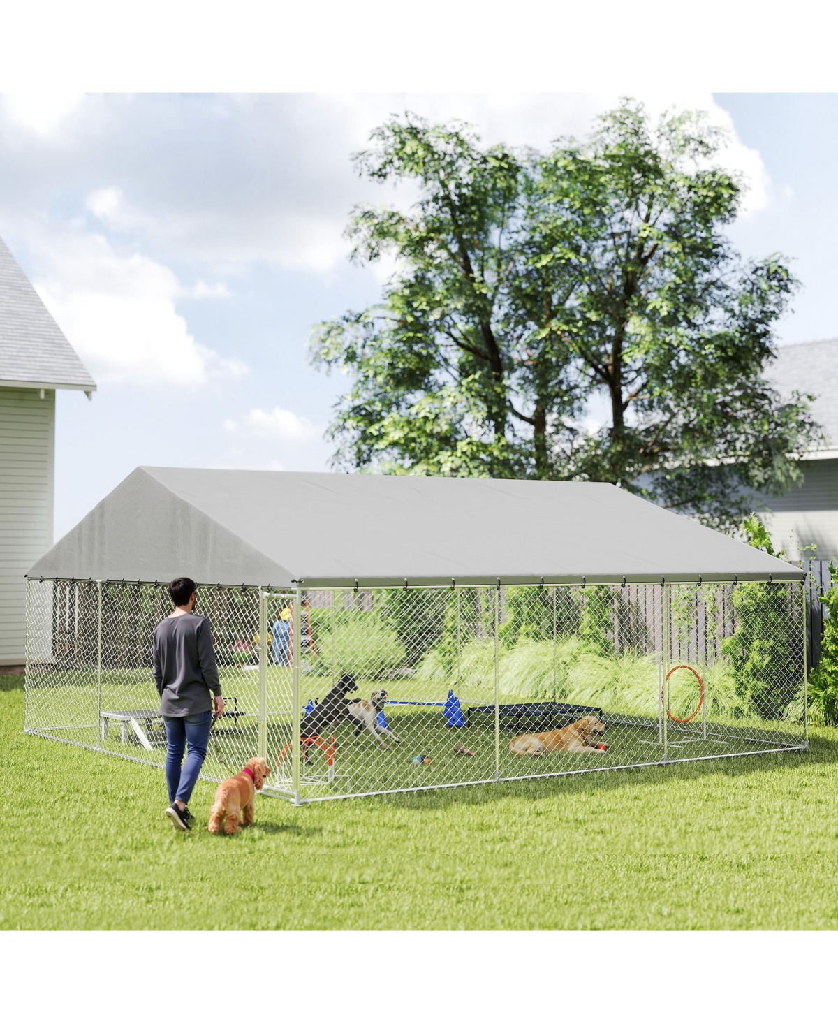 PawHut 19.7' x 19.7' x 8.9' Outdoor Dog Kennel with Roof, Secure Latch