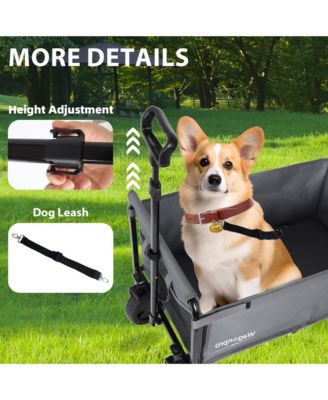 Convertible Folding 4-Wheel Wagon Cart - Heavy Duty Trolley with Bench Seat and Dog Leash, 360 lbs Capacity for Camping, Shopping