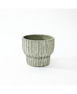 Vintage Distressed 13.4-Inch Tall Round Cement Planter