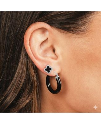 Solid Sterling Silver Simulated  Dyed Jade Hoop Earrings